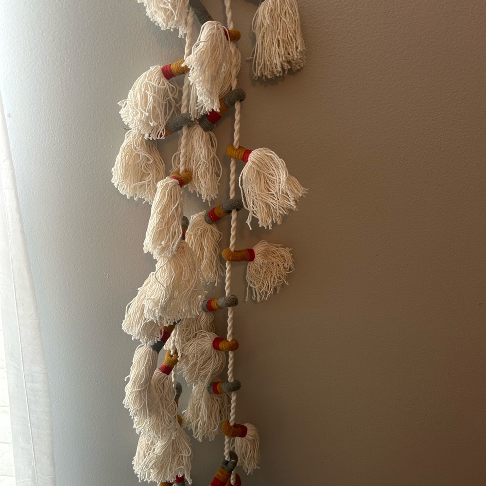 Festive Cream and Red Tassel Garland